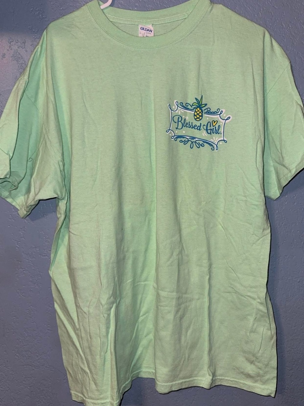 Gildan Mint Green Short Sleeve Tee with Pineapple "Blessed Girl"